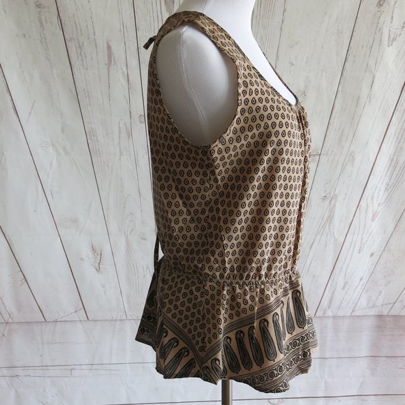 Mendocino Paisley Print Tie Back Sleeveless Peplum Top Blouse - Size Medium - Picture 4 of 7